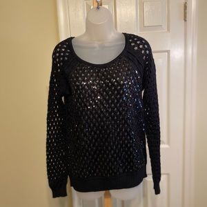 NWOT INC International Concepts - Black crochet sweater with sequin fron…
